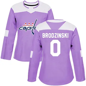 Women's Jonny Brodzinski Washington Capitals ＃0 Authentic Purple Fights Cancer Practice Jersey