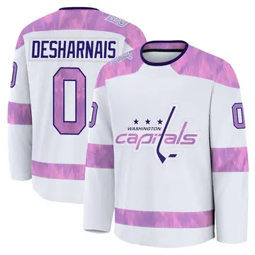 Youth Vincent Desharnais Washington Capitals ＃0 Premium White 2024 Hockey Fights Cancer Practice Jersey